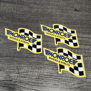 MONROE Shocks Flag Set of 3 Original Vintage 70's Racing Decals/Stickers